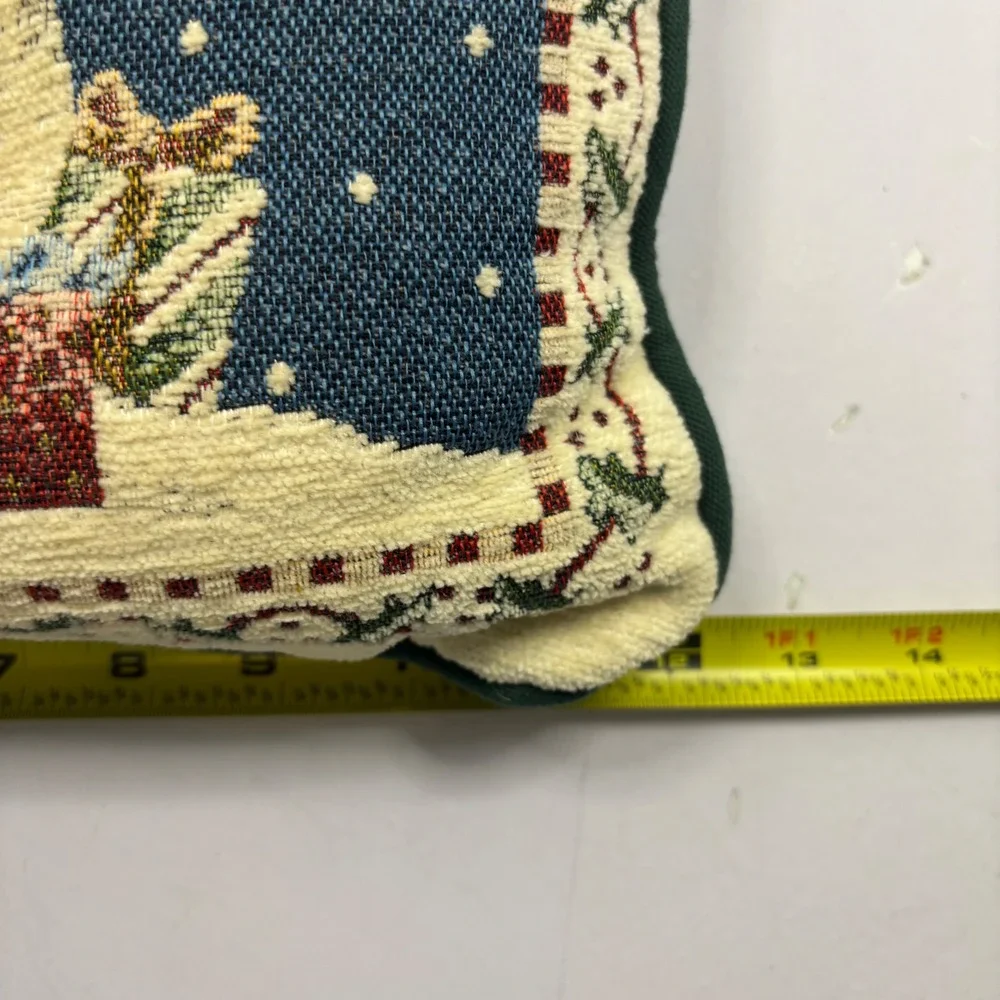 Vintage Christmas Snowman Woven Tapestry Throw Pillow Blue Green 12x12 Holiday